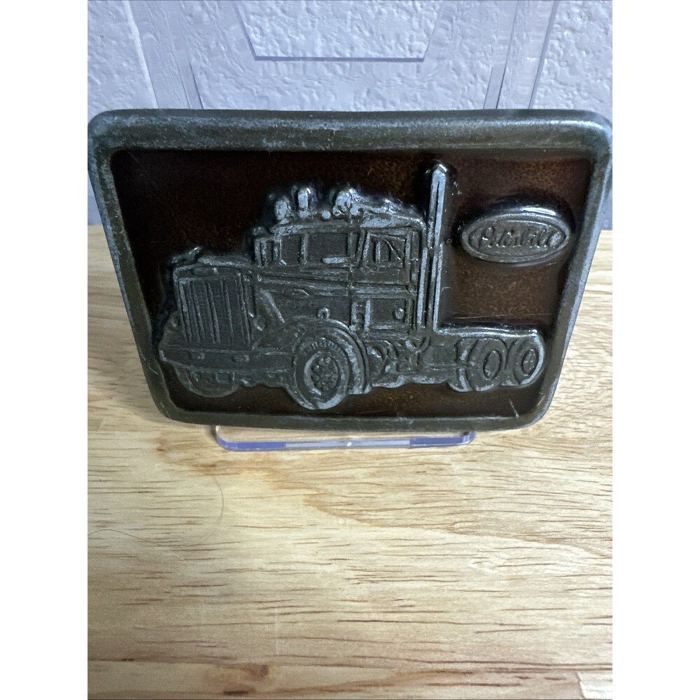 Vintage Peterbilt Truck Belt Buckle – Metal Enamel Semi Truck Design